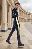 Black Man Latex Catsuits Yellow Side Stripe