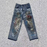 Saint m t pants - spring/autumn s.m distressed hand-painted graffiti loose casual pants - wholesale