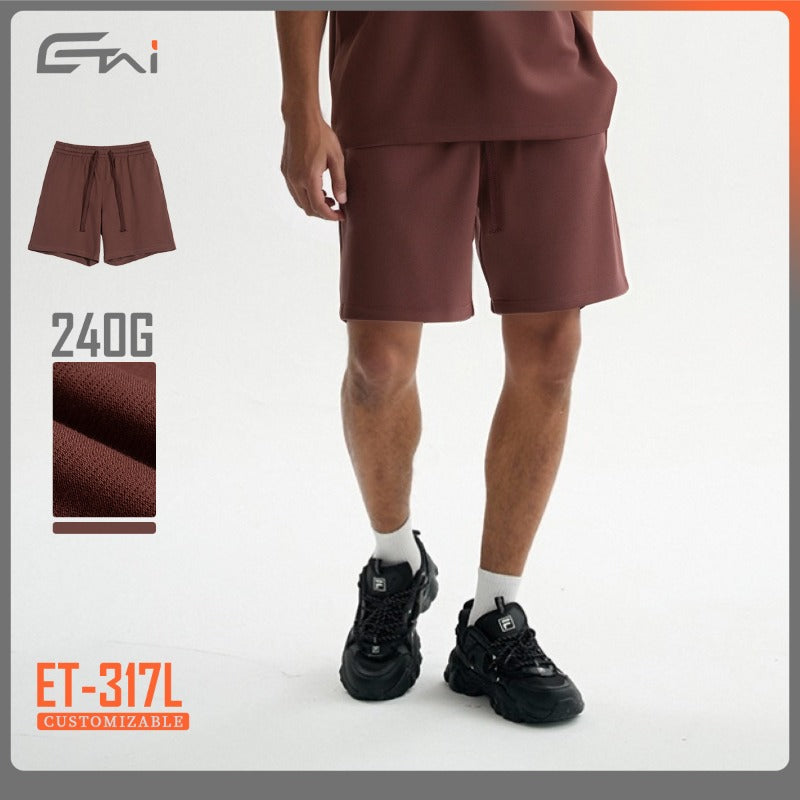 Etai men's clothing relaxed fit mocha mousse trendy solid color shorts - men's streetwear brand heavyweight cotton casual shorts