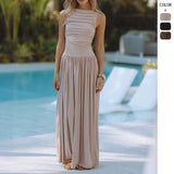 Women's dress: european and american style, cross-border trendy fashion, sexy sleeveless ruched bodycon dress, solid color women's dress