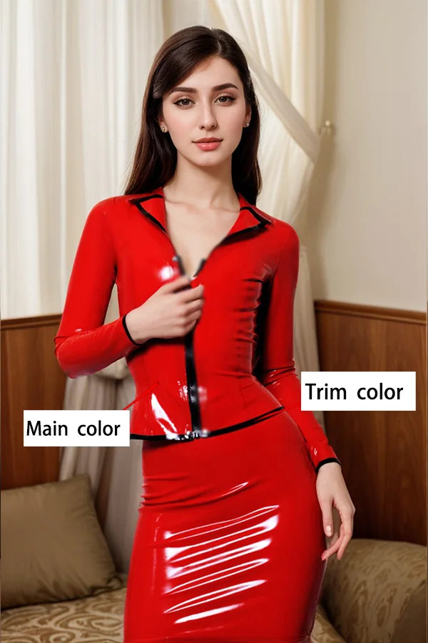 Women Red Latex Top and Skirts Set Mermaid