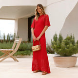 Women's dress - standalone store, amazon, aliexpress, cross-border e-commerce, european & american style, round neck, hollow-out, long set, maxi dress