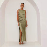 Women's dress - spring/summer solid color sexy backless slit midi sleeveless cami dress