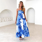 Women's dress: european and american style, cross-border summer fashion, printed backless cami, sexy high-waisted swing dress