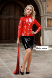 Women Latex Tops Red Office Shirt and Skirt Set
