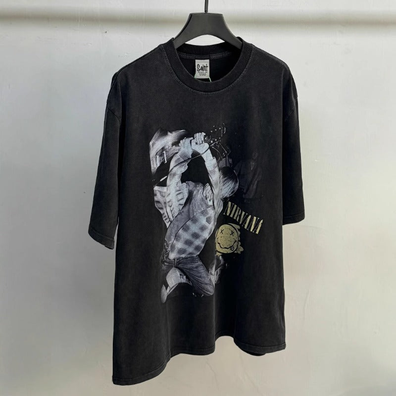 saint m t shirts  s.m. koben guitar smash graphic crew neck short sleeve t-shirt - wholesale