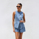 Women's pants: spring/summer amazon independent store fashion sleeveless cinched waist high-waisted loose denim shorts set (us/eu style)