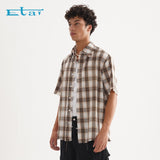 Etai men's fashion street style frayed hem plaid shirt - high quality, relaxed fit summer shirt for men