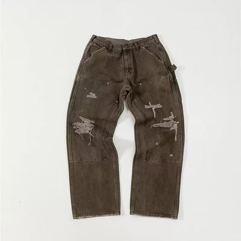 Saint m t pants spring & fall s.m high street heavy weight destruction splash ink lumberjack workwear pants