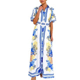 Women's summer dress - european and american style, cross-border e-commerce, casual fashion, printed, turn-down collar, women's long dress