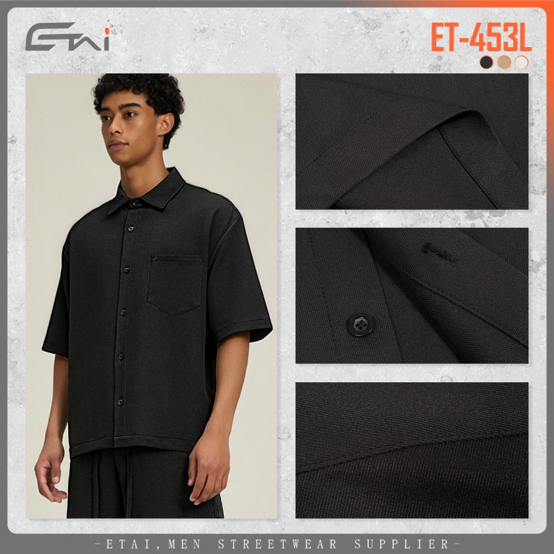 Men's boxy fit short sleeve workwear style shirt - summer casual heavyweight men's shirt