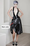 Women Latex Dress Deep V Backless