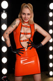 Women Latex Mini Dress Orange Cut Out