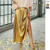 Women's pleated midi skirt wholesale - spring/summer collection. plus size, high waist, flowy, gold beach skirt for women - european & american style