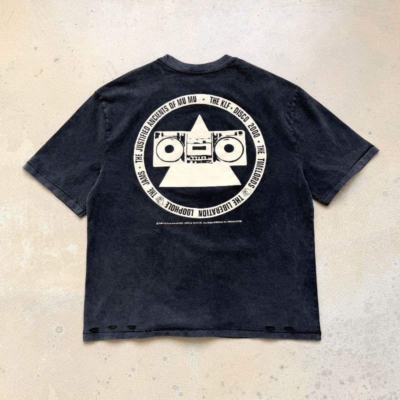 saint m t shirts  s.m collaboration letter print graphic washed vintage pullover crew neck short sleeve tee - wholesale