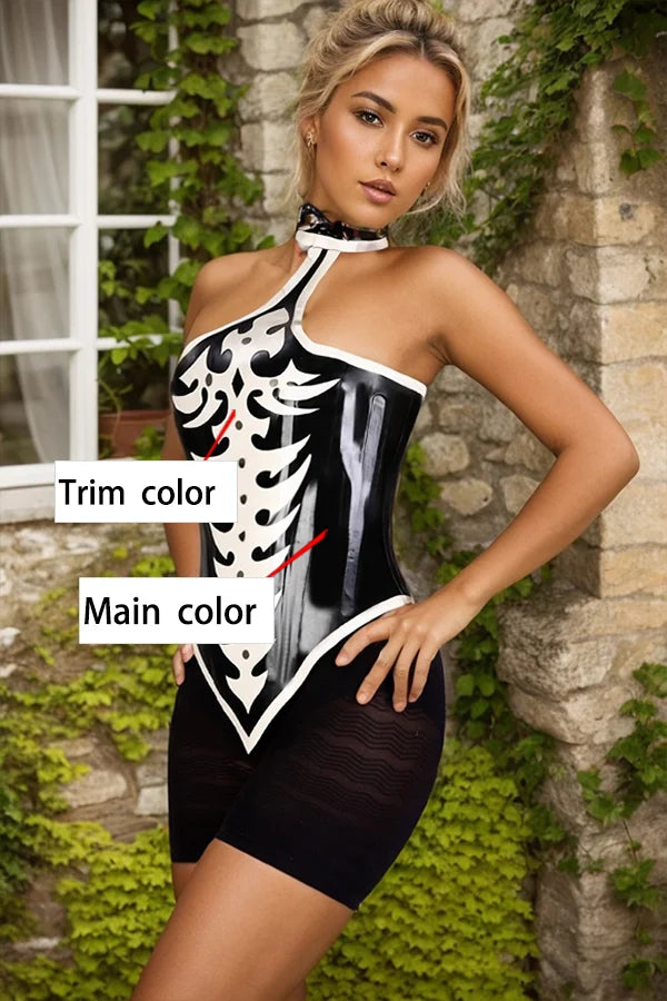 Women Latex Corsets Tribal Halter Dance Skeleton Design