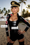 Women Black Military Long Sleeve Latex Tops