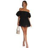 Women's dress: hot-selling european and american style amazon summer sexy high-waisted off-the-shoulder fashion short dress for women