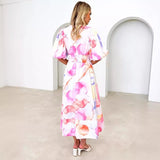 Women's dress - amazon cross-border fashion - european & american style - summer floral print - bubble sleeve a-line maxi dress - elegant dress