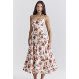 Women's dress - cross-border fashion: sweet & spicy floral midi dress with open back and spaghetti straps - perfect for summer in europe and the us