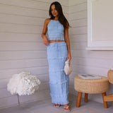 Women's sleeveless chiffon two-piece set: european & american style, spring/summer, elastic waist, loose fit, ins-inspired vacation dress set