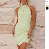 Women's dress - cross-border fashion, european & american summer, high-end halter neck textured backless bodycon dopamine sexy mini dress