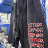 Saint m t pants - spring/autumn s.m letter print design washed distressed athletic shorts
