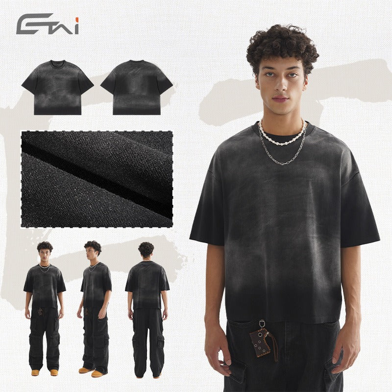 Etai men's clothing premium spray-dyed short-sleeve t-shirt - versatile, short, boxy fit style for men