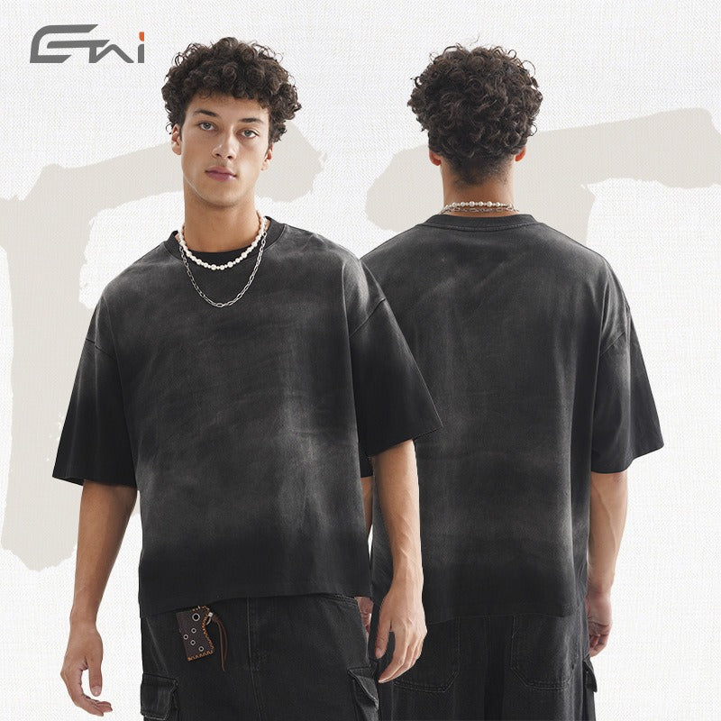 Etai men's clothing premium spray-dyed short-sleeve t-shirt - versatile, short, boxy fit style for men