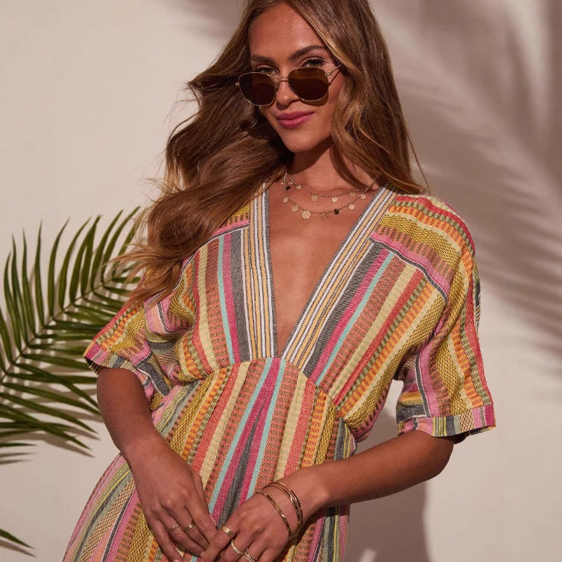 Women's dress - european & american style loose robe, beach cover-up, seaside vacation sun protection maxi dress, bikini cover-up robe dress for women
