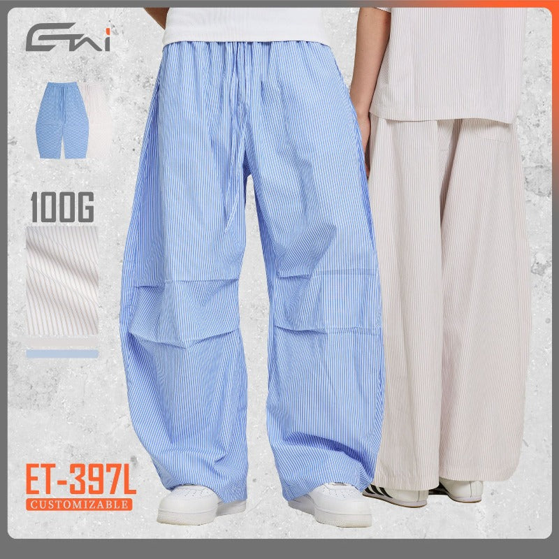 Etai men's fashion striped wide-leg cropped pants - lightweight, high-quality drawstring casual trousers for summer