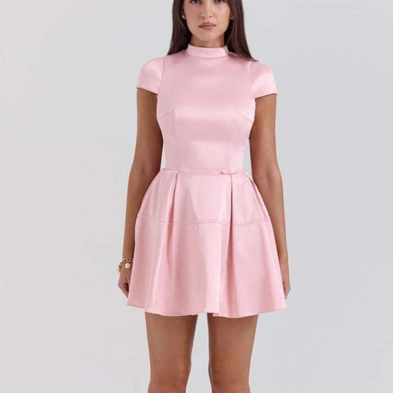 Women's summer dress - european & american style, cross-border amazon, solid color, round neck, sleeveless, soft & elegant, fashionable open-back mini dress