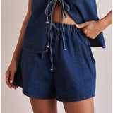 Women's pants: cross-border european and american style summer fashion casual sleeveless tie-waist high-waisted women's vest denim set shorts
