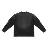 Etai men's fashion trendy heavyweight faux two-piece long sleeve t-shirt for men - premium quality pure cotton washed vintage double yarn tee