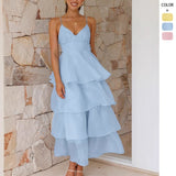Women's dress: european & american cross-border sexy backless spaghetti strap cake pleated tie-up fashion evening party slim-fit dress