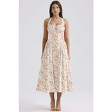 Women's summer slim-fit camisole maxi dress - european & american style fashion print halter neck lace trim dress