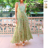 Women's dress: cross-border european and american style, sweet and elegant printed sleeveless halter dress, feminine open-back a-line maxi dress