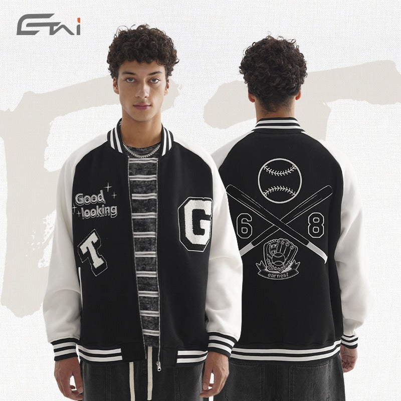 Etai men's clothing unisex oversized baseball jacket - casual couple's style with color block embroidery