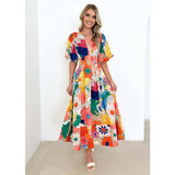 Women's dress - amazon cross-border fashion - european & american style - summer floral print - bubble sleeve a-line maxi dress - elegant dress