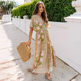 Women's summer dress - european & american style amazon long dress - high waist, spicy girl, batwing sleeve, v-neck, printed, sexy women's dress