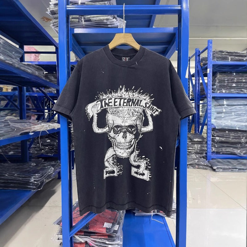 saint m t shirts  s.m cartoon skull graphic crew neck pullover short sleeve t-shirt - wholesale