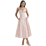 Women's dress: european and american cross-border chic floral collection - french summer camisole dress, soft & feminine style, slimming floral camisole maxi dress