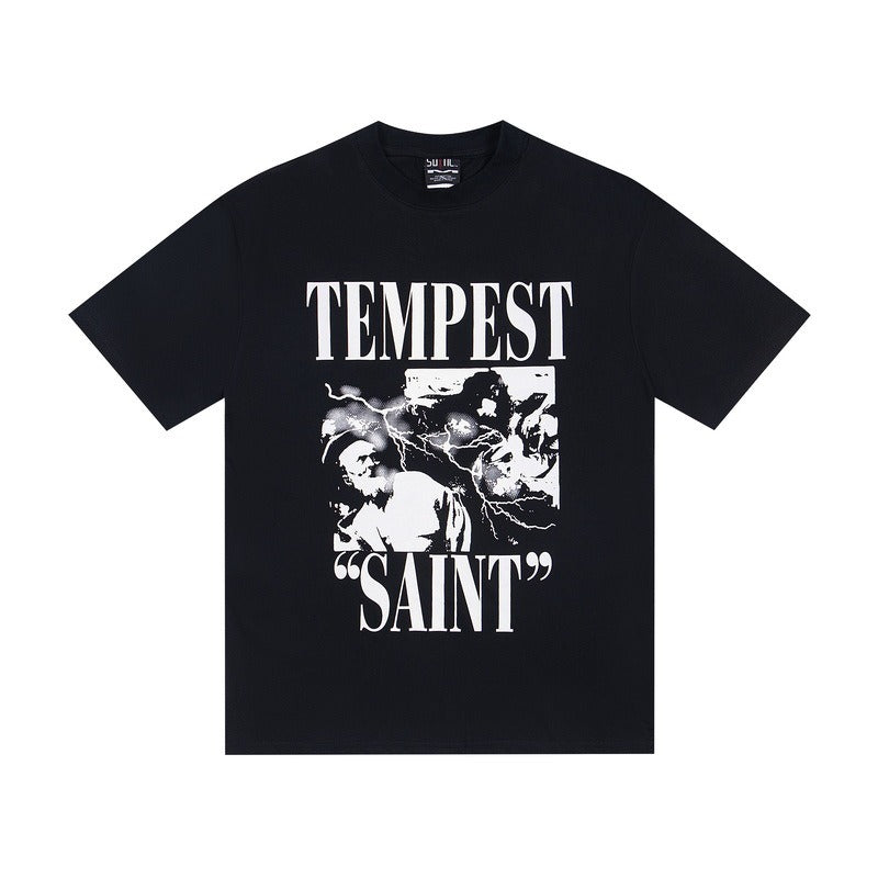 saint m t shirts  s.m character & letter graphic crew neck short sleeve tee