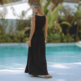Women's dress: european and american style, cross-border trendy fashion, sexy sleeveless ruched bodycon dress, solid color women's dress