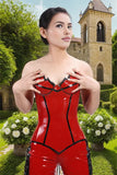Women Red Latex Corsets Bathory Outline Design Overbust