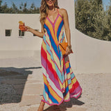 Women's spring/summer off-the-shoulder v-neck camisole dress - floral print, flowy maxi dress, elegant formal wear
