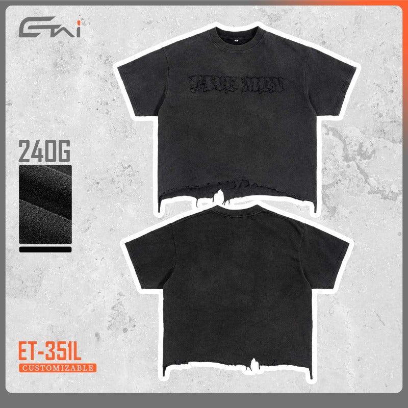 Etai men's clothing high-quality pure cotton distressed boxy short-sleeve men's t-shirt - vintage streetwear ripped tee