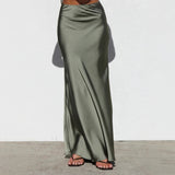Women's dress - cross-border ready stock - wholesale european & american style elegant satin midi skirt - slimming, drapey, and high-quality