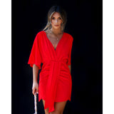 Women's dress - european & american cross-border amazon style - summer solid color elegant asymmetrical slim-fit dress