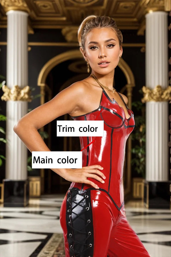 Women Red Latex Corsets Bathory Outline Design Overbust